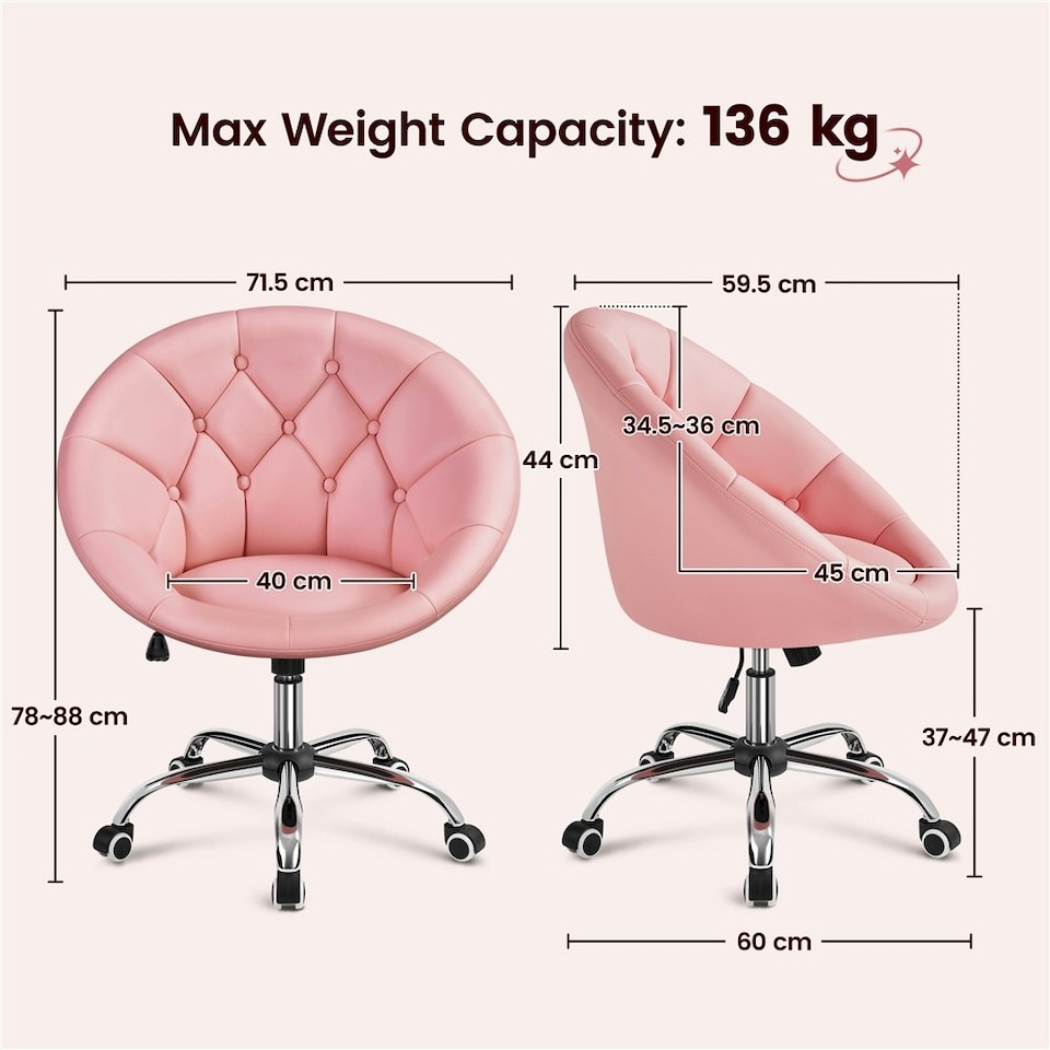 image 1 of Yaheetech Tufted Leisure Office Chair Adjustable Height Pink