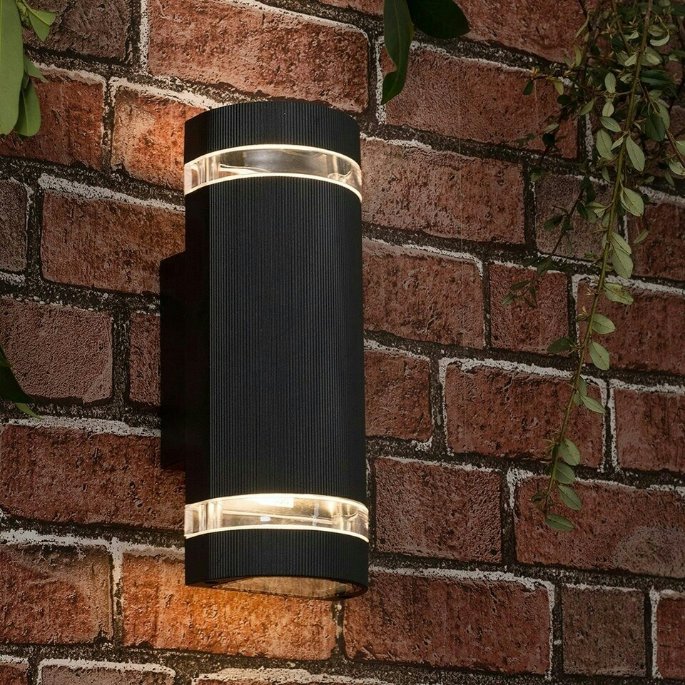 image 1 of ValueLights Black Modern Aluminium Ribbed Glass Outdoor Wall Light