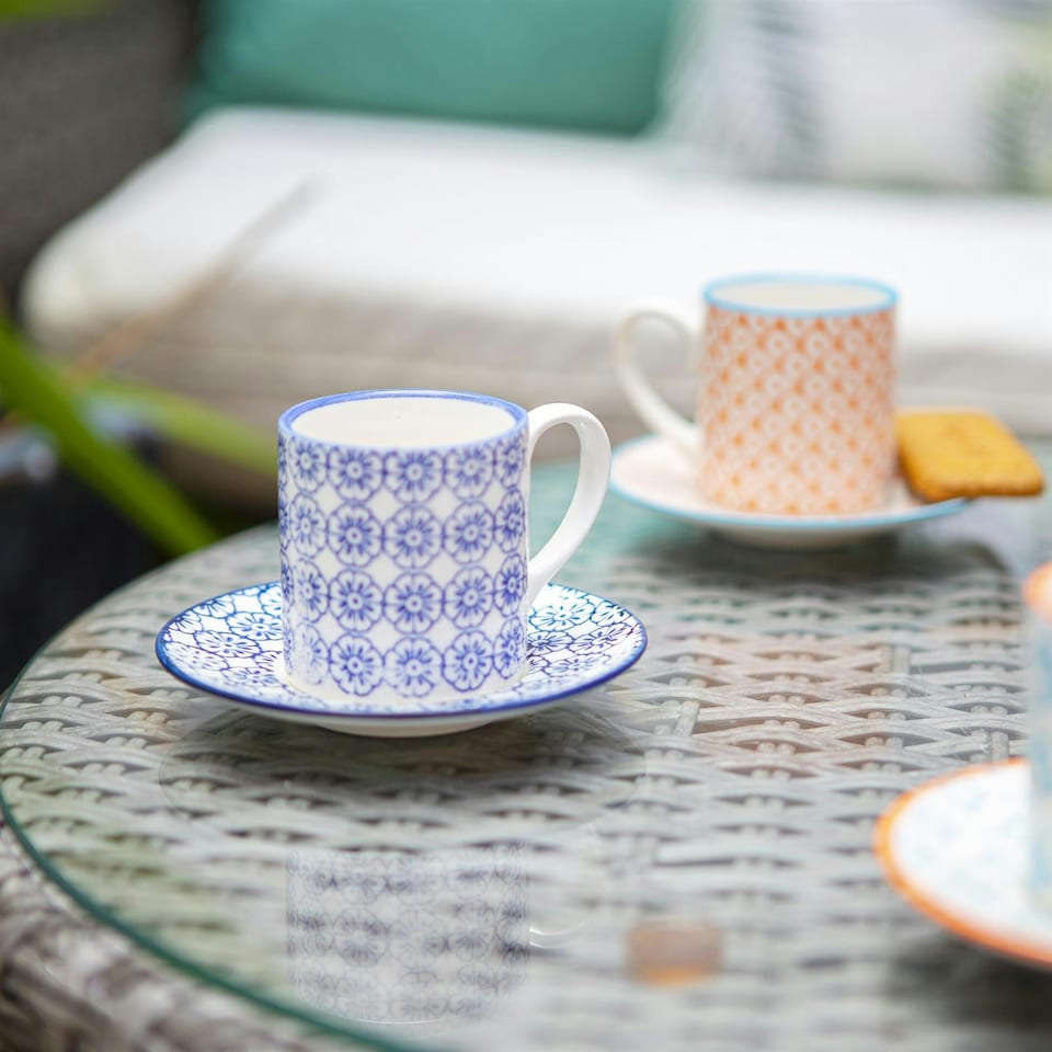 image 1 of Nicola Spring 12 Piece Hand-Printed Espresso Cup & Saucer Set - 65ml - Navy