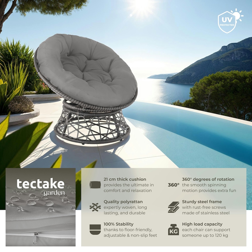 image 1 of Garden Chair Gargano - rotatable, resilient polyrattan, comfortable round cushion, Grey