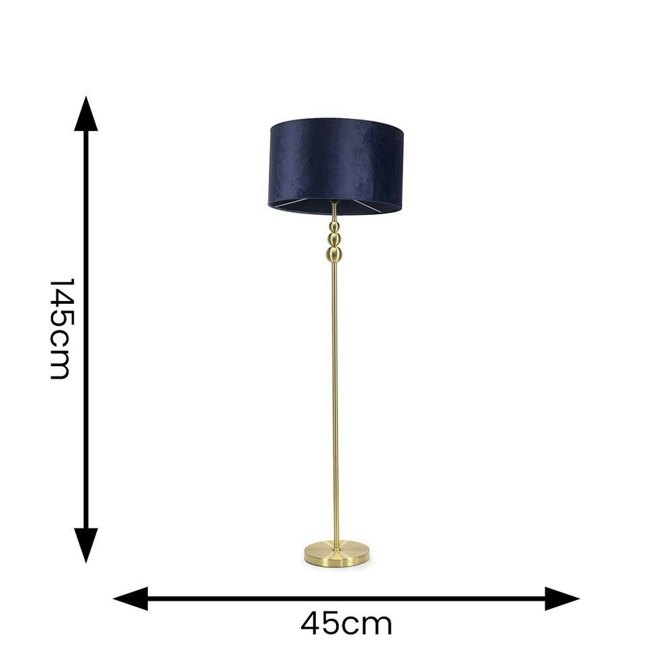 image 1 of ValueLights Marissa Navy Blue Velvet Drum Shade with Brushed Gold Stacked Ball Floor Lamp with LED Bulb Blue