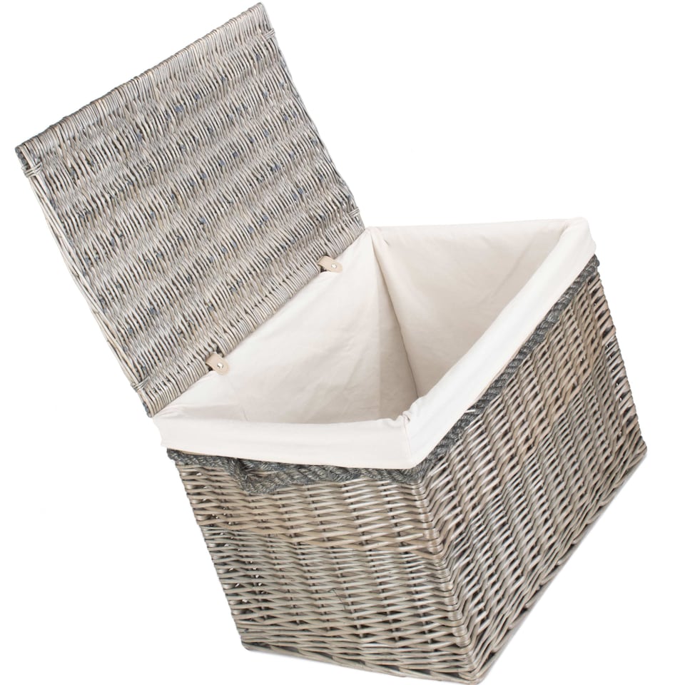 image 1 of 58cm Lined Antique Wash Wicker Storage Basket | White | White | One Size