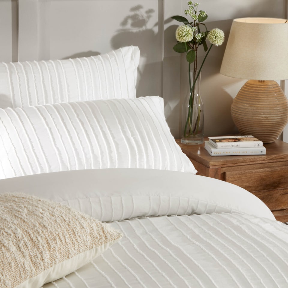 image 1 of Duvet Day Harrison Stripe Tufted Soft Touch Duvet Cover Set | White | White | Double | 1
