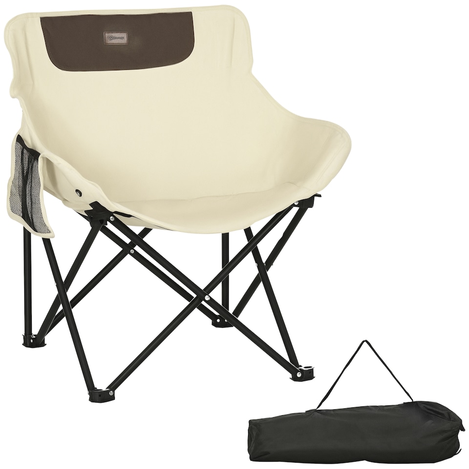 image 1 of Outsunny Camping Chair, Lightweight Folding Chair with Carrying Bag and Storage Pocket, Perfect for Festivals, Fishing, Beach and Hiking, White