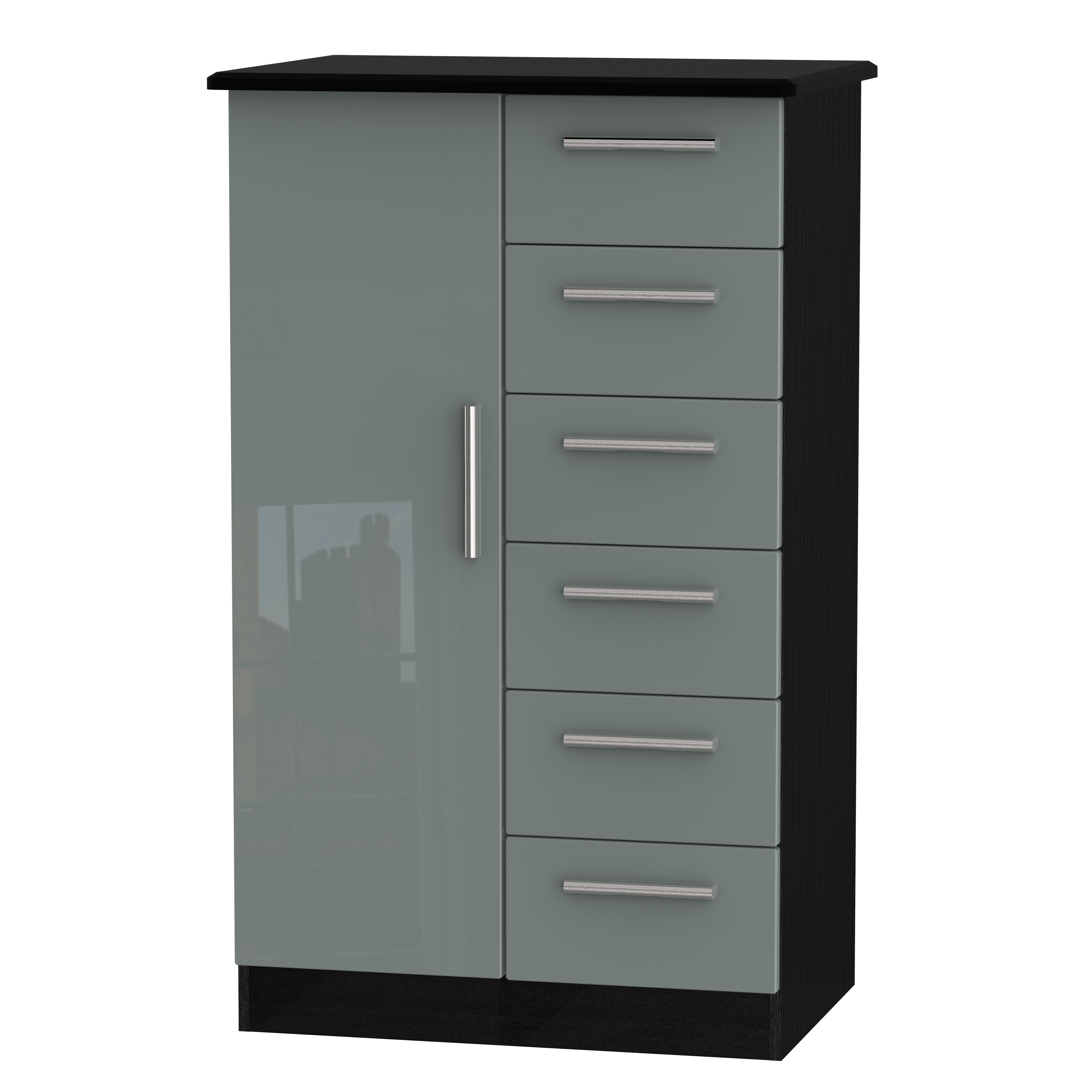 Windsor 1 Door 5 Drawer Childrens Wardrobe in Grey Gloss & Black