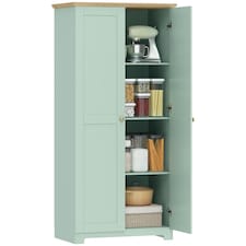 HOMCOM 172cm Wooden Storage Cabinet Cupboard With 4 Shelves | Green | Light Green | 80 x 48 x 172 cm