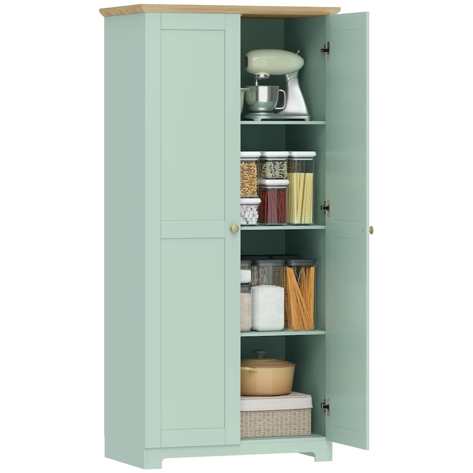 image 1 of HOMCOM 172cm Wooden Storage Cabinet Cupboard With 4 Shelves | Green | Light Green | 80 x 48 x 172 cm