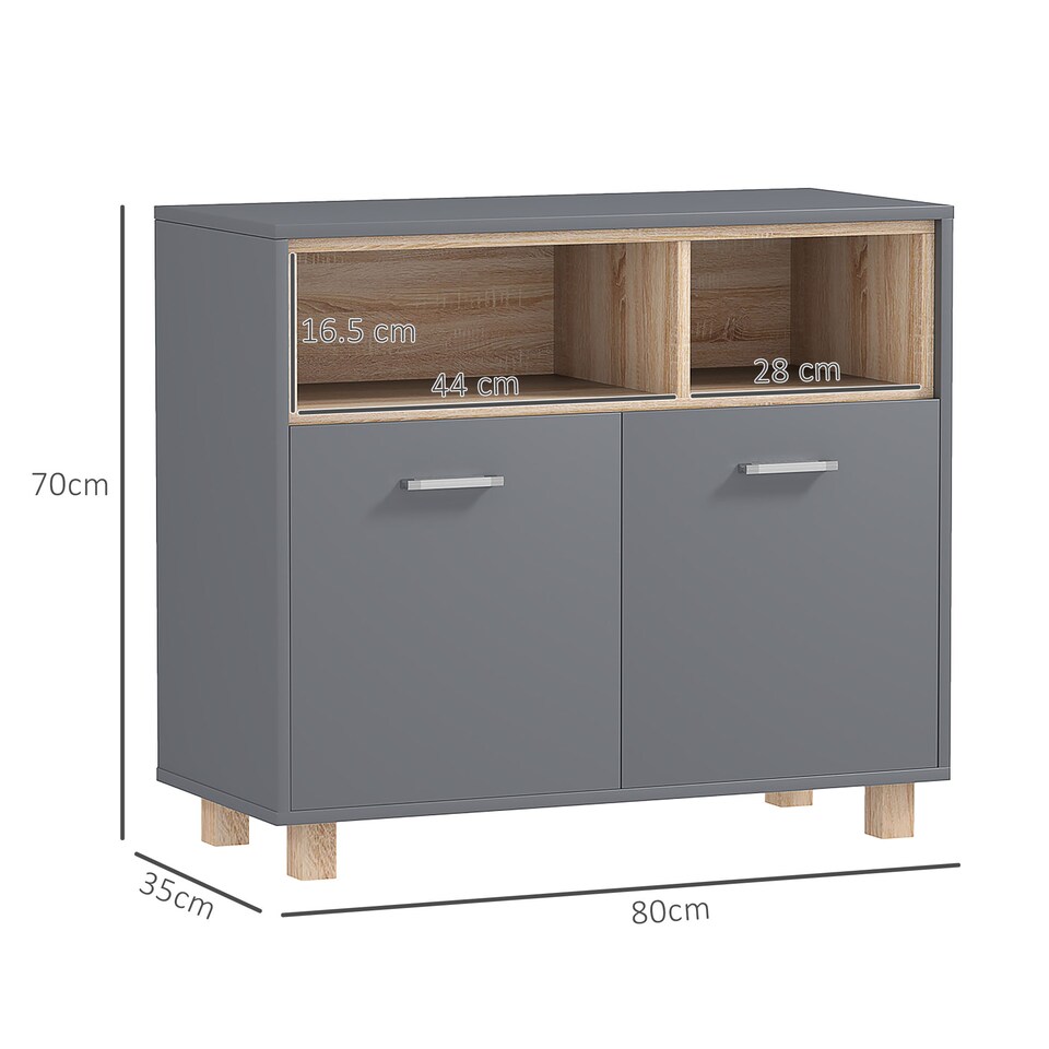 image 1 of HOMCOM Bathroom Cabinet, Bathroom Storage Unit, Bathroom Storage Cabinet with Open Compartments and Double Doors | Grey | Grey