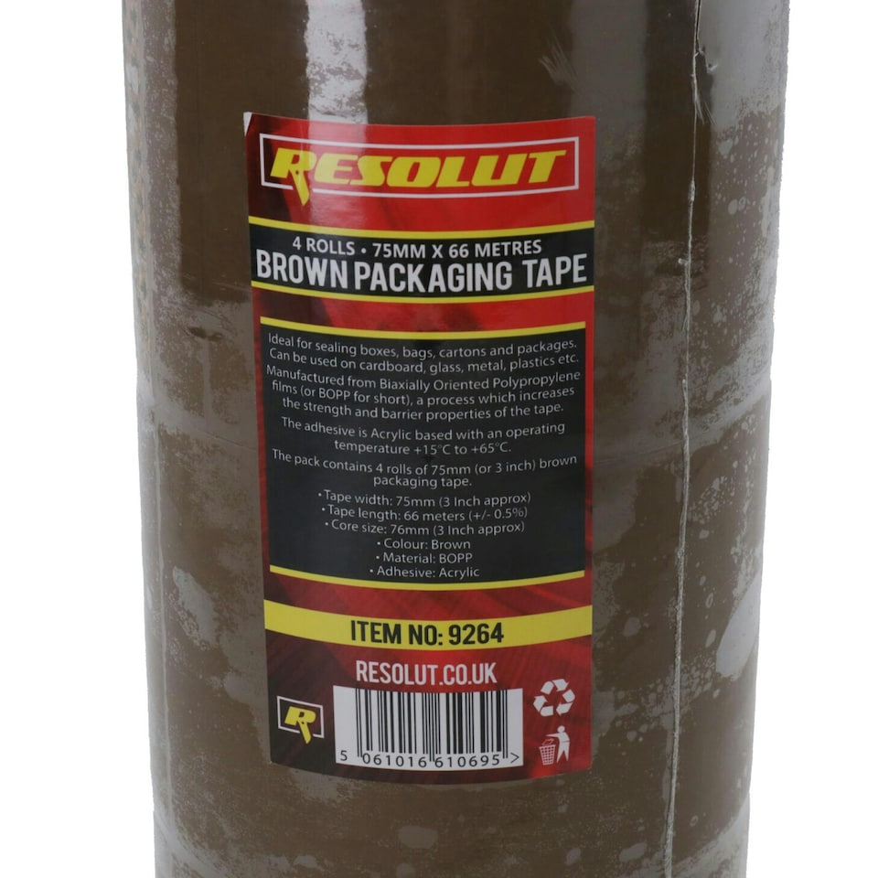 image 1 of Brown Parcel Packaging Tape 75mm x 68 Metres per Roll Sealing Heavy Duty 4 Rolls