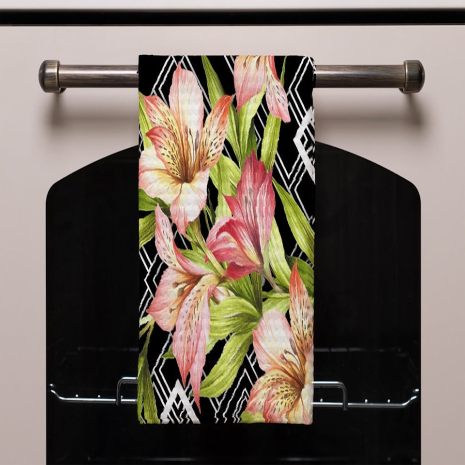 image 1 of Bright Plants on Geometric Background (Kitchen Towel)