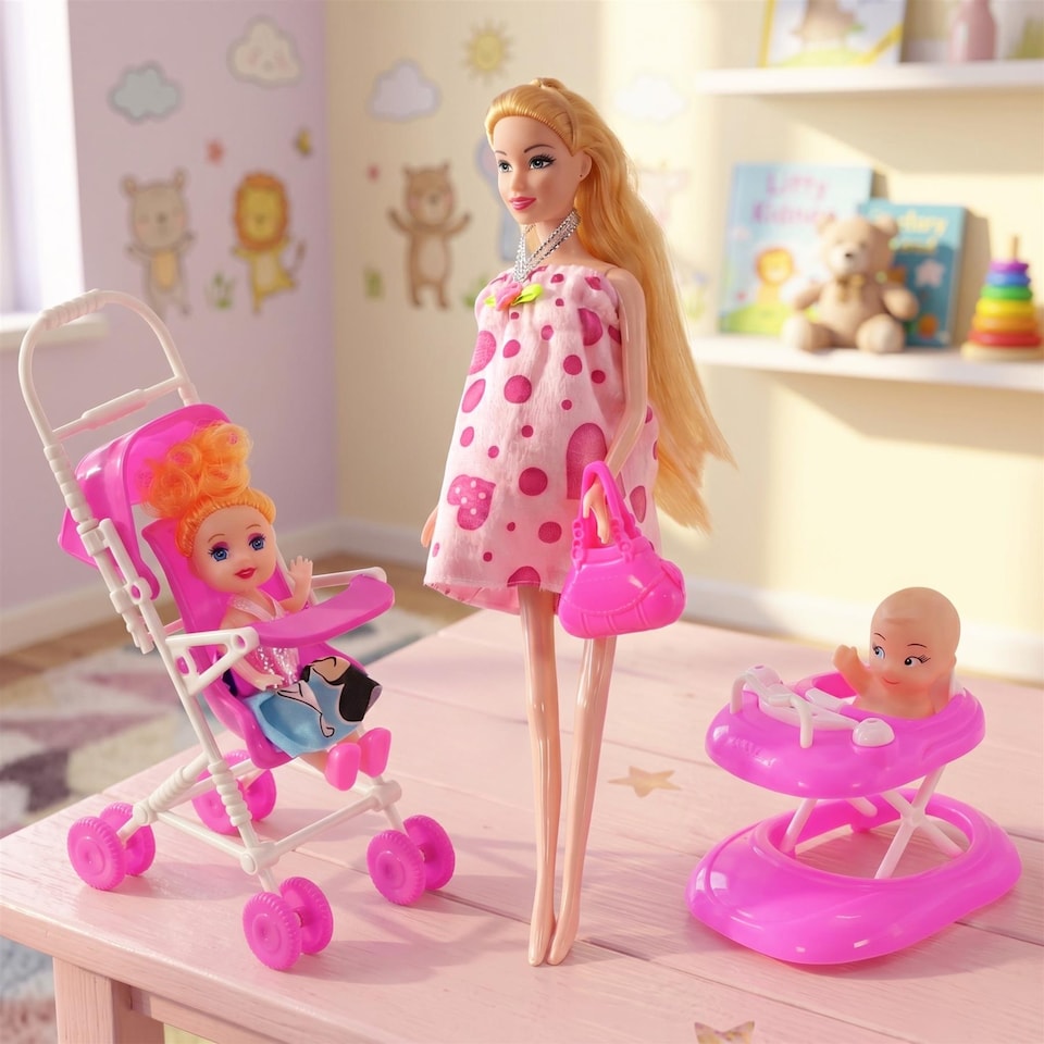 image 1 of BiBi Doll 11" Pregnant Doll with Baby in Tummy, Push Chair & Accessories