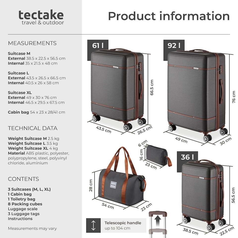 image 1 of Suitcase Set Madison - 13-piece, 3 suitcases, packing cubes, TSA lock | Grey | anthracite | 1