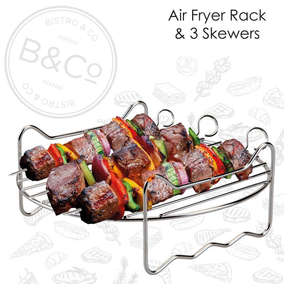 image 1 of PMS Air Fryer Rack with 3 Skewers, Silver