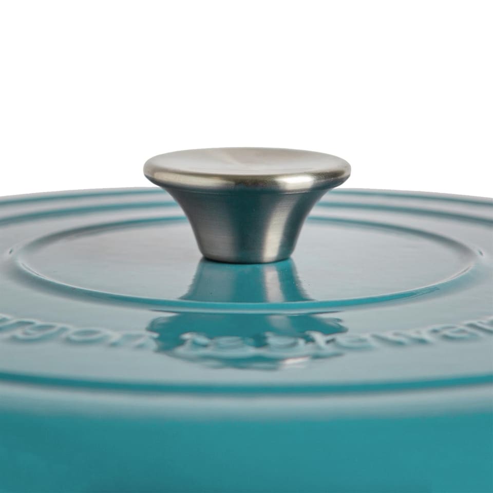 image 1 of Argon Tableware Shallow Casserole Dish - Cast Iron Enameled Dutch Oven - Self-Basting Lid - Hob to Oven - 2.3 Litre | Blue | Teal Ombre | 2