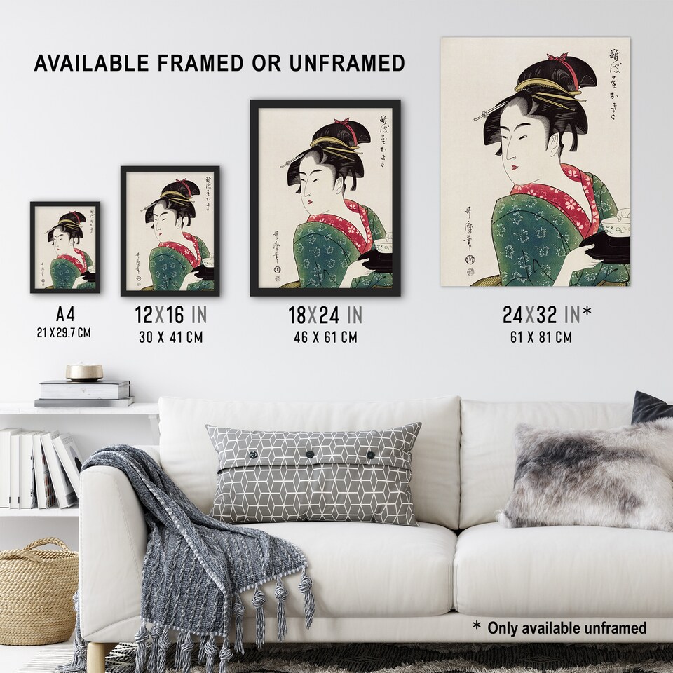 image 1 of Naniwaya Okita Portrait Vintage Japan Framed Wall Art Print Kitagawa 12x16"