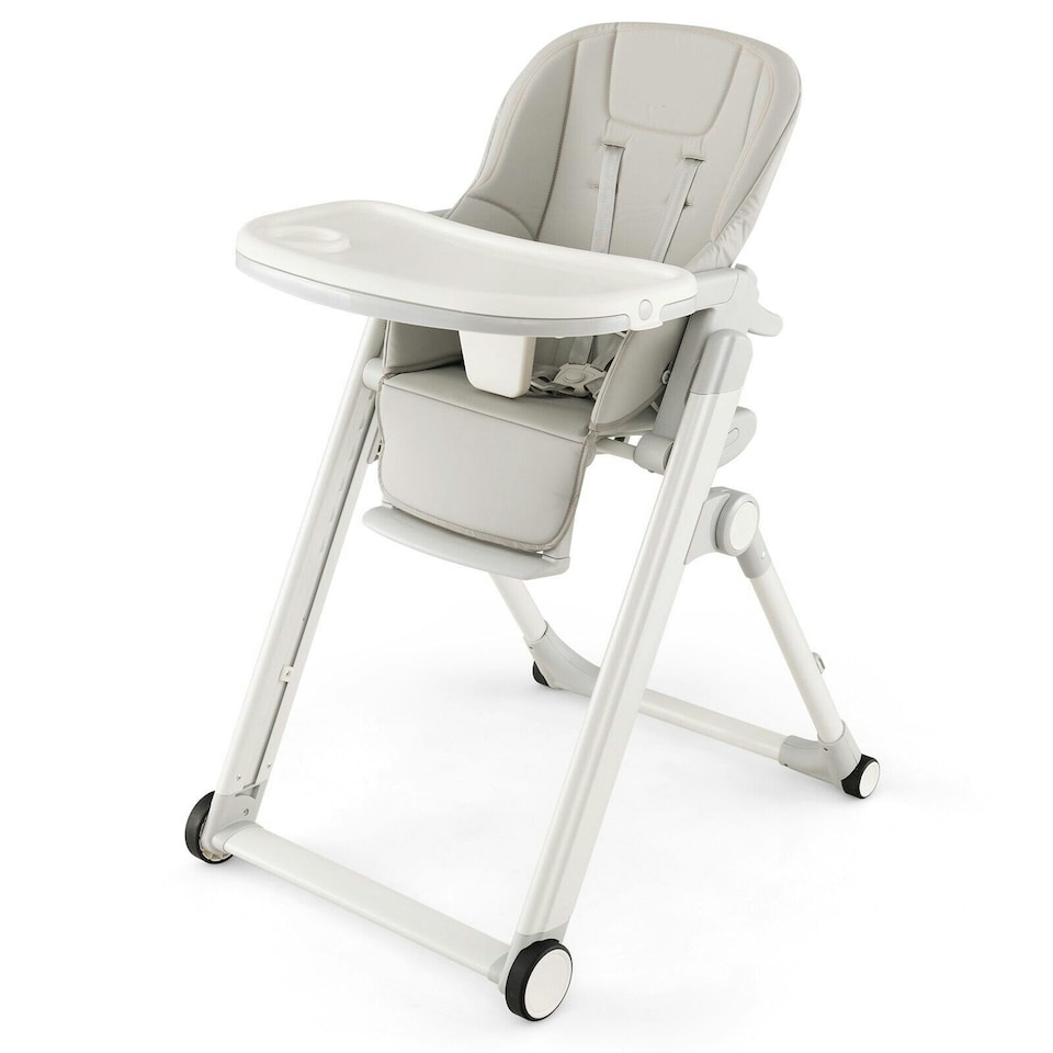 image 1 of COSTWAY Foldable Baby High Chair Convertible Chair Light Grey