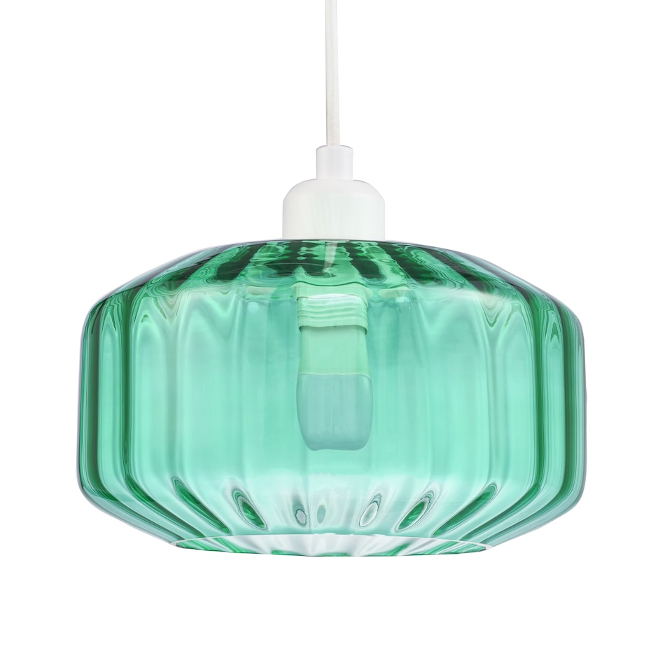 image 1 of Modern Emerald Green Ribbed Glass Non Electric Pendant Shade with Flat Style | Green