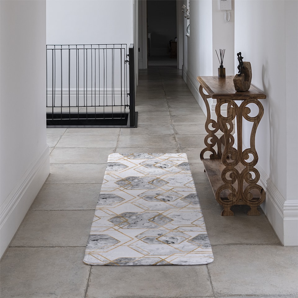 image 1 of Geometric Marble Pattern With Gold Glitter Runner Rug | Multi