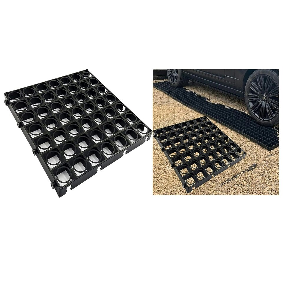 image 1 of 8 x Strong Black Paving Plastic Interlocking Turf, Lawn, Path & Gravel Protecting Drainage Mats Black