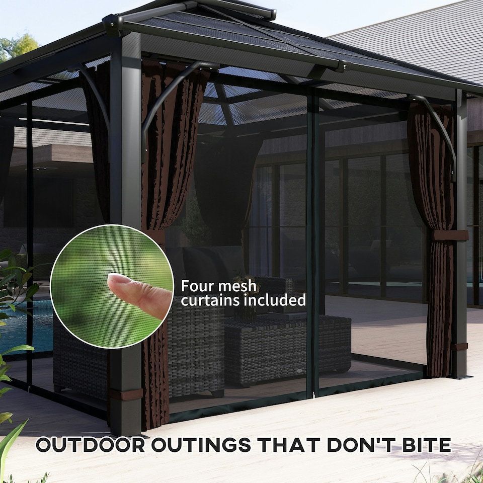 image 1 of Outsunny 3x3(m) Hardtop Gazebo with Polycarbonate Roof & Sides, Brown