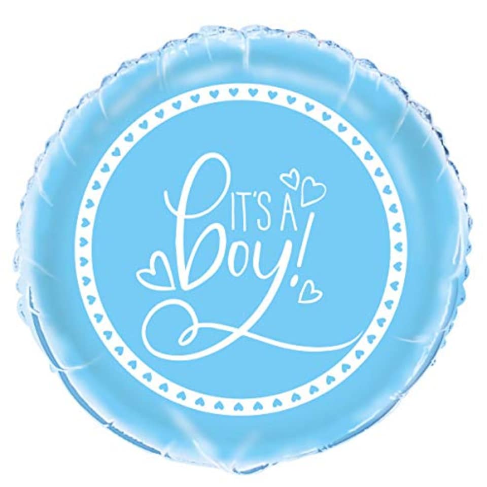 image 1 of Blue Hearts Baby Shower Round Foil Helium Balloon 46cm / 18 in