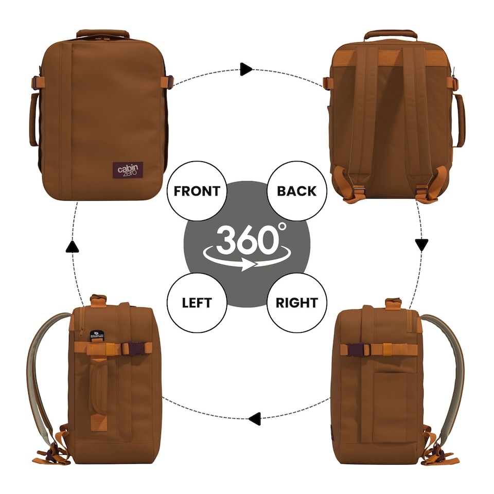 image 1 of CabinZero Classic Tech Backpack 28L, Underseat Approved Cabin Bag with Padded Laptop Sleeve | Brown | Cinnamon
