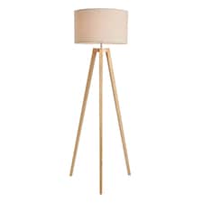 BHS Keeley Wooden Tripod Floor Lamp | Brown | Oak | 1