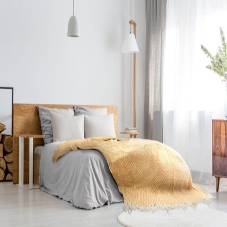 image 1 of Stockholm Collection Recycled Cotton Throw in Ochre (70" x 100") Yellow | Yellow