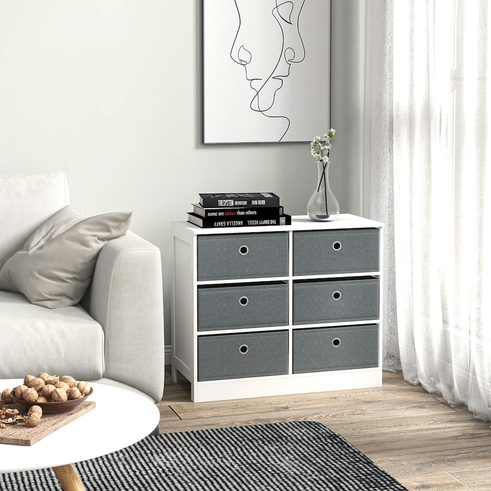 image 1 of HOMCOM Chests of Drawer Fabric Dresser Storage Cabinet w/ 6 Drawers for Bedroom