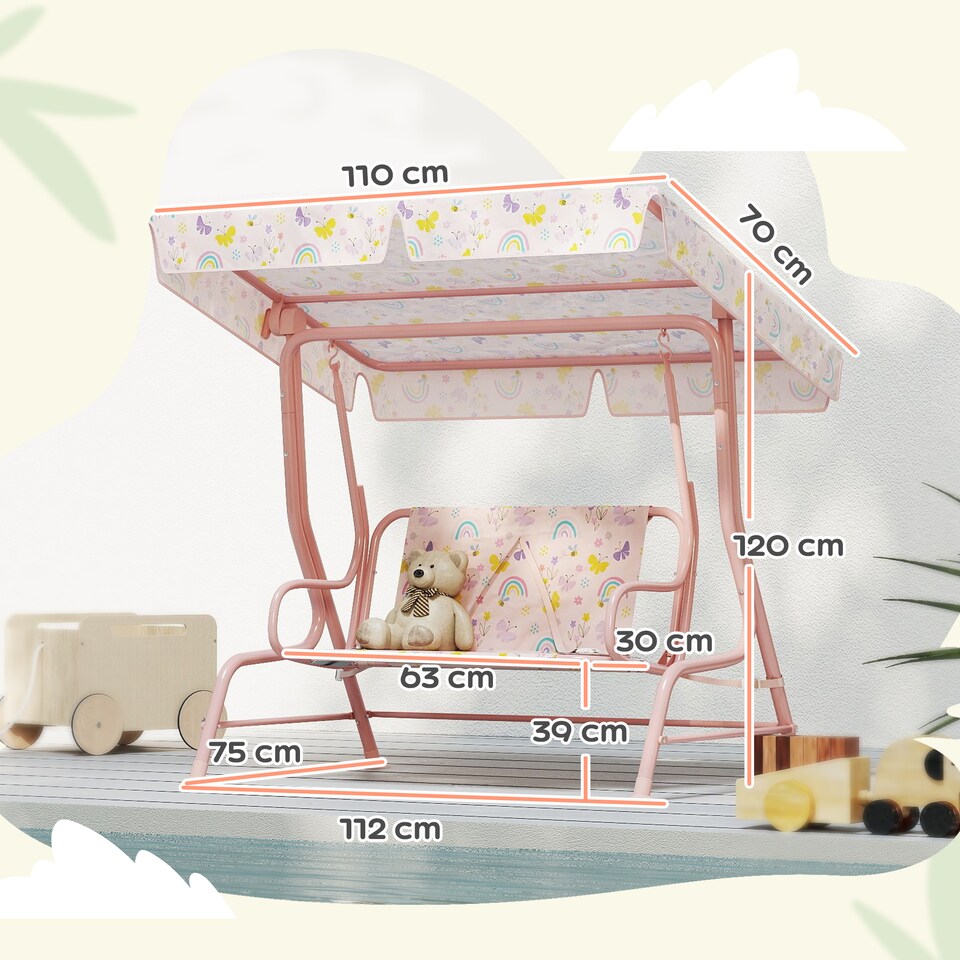 image 1 of AIYAPLAY Kids Garden Swing Chair, Swing Seat with Adjustable Canopy, Pink