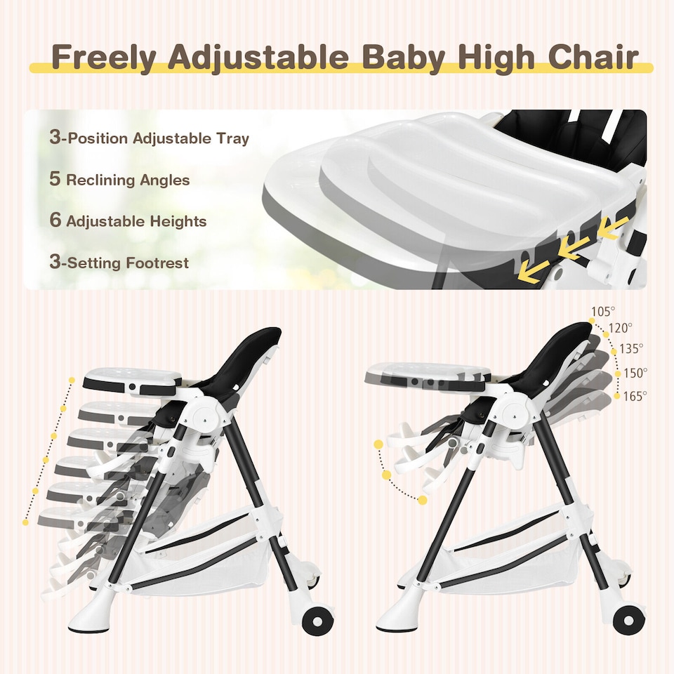 image 1 of COSTWAY Folding Baby High Chair Convertible Infant Portable Dining Highchair-Black