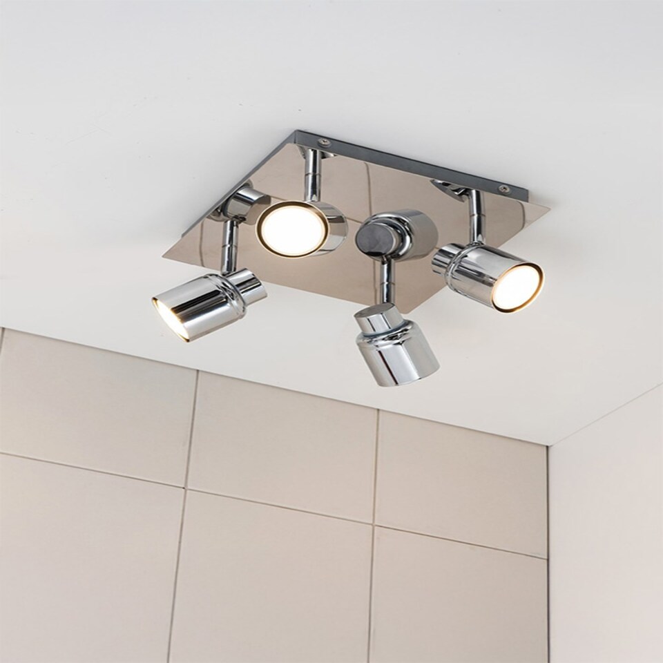 image 1 of ValueLights Benton Chrome IP44 Square Bathroom Ceiling Light & Bulb | Chrome