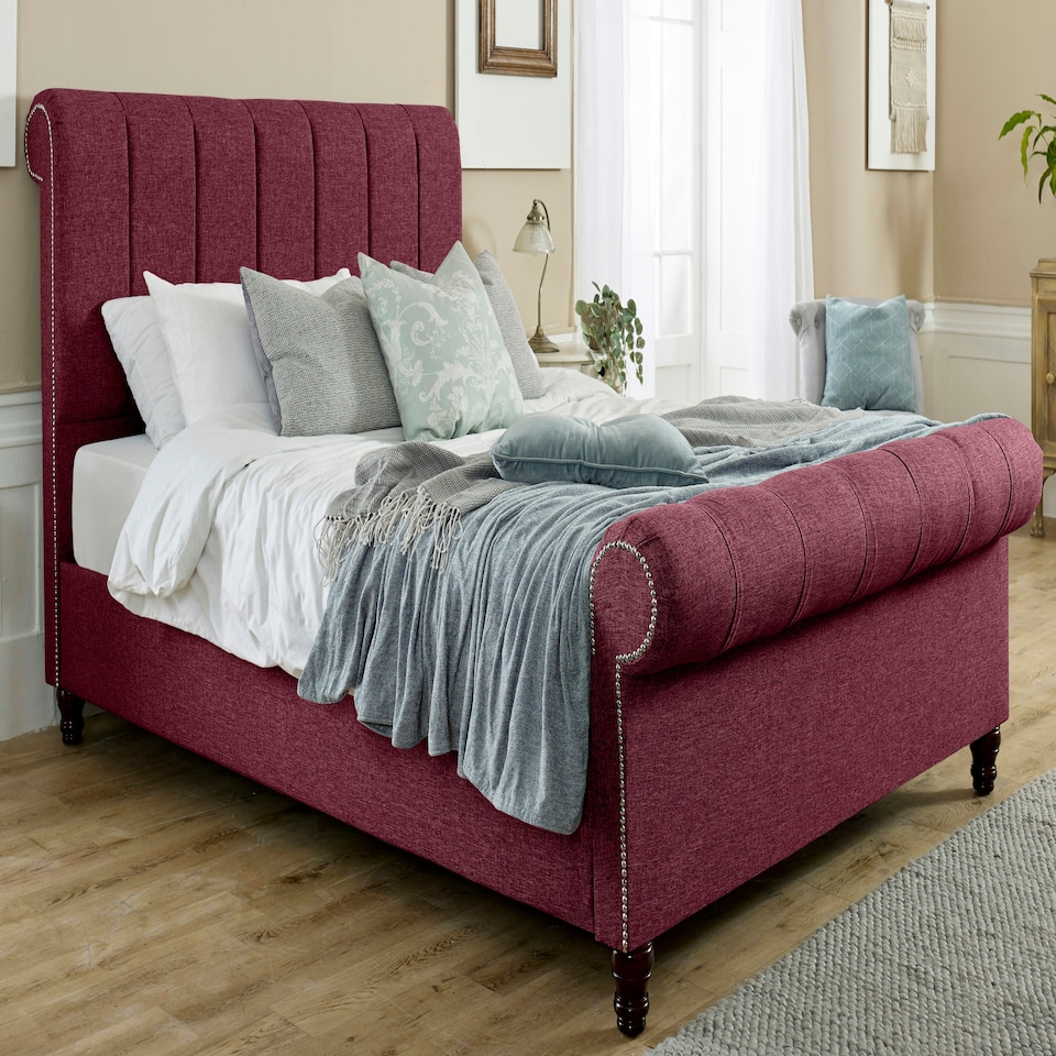 Sally Linen Double Bed Frame - Maroon