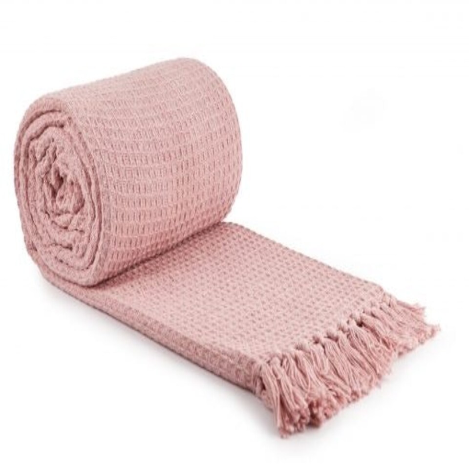 image 1 of Waffle Collection Recycled Cotton Throw in Blush Pink (50" x 60")