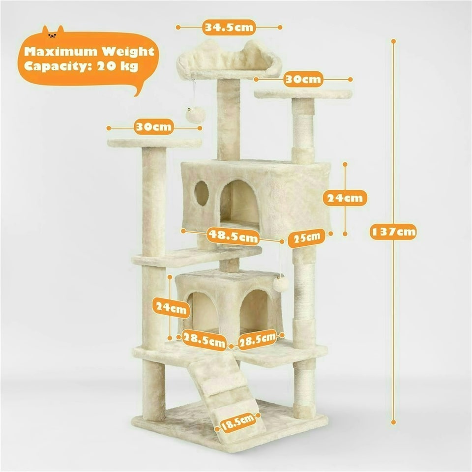 image 1 of Yaheetech 137cm Tall Cat Tree with Scratching Posts Beige