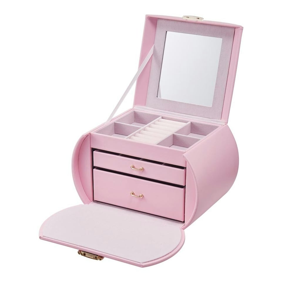 image 1 of Living and Home Stylish Jewellery Box with Handle - Pink