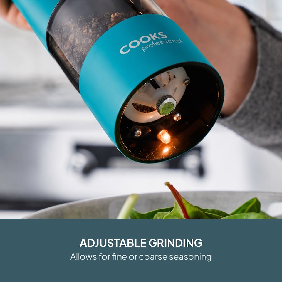 image 1 of Cooks Professional Electric Salt & Pepper Mill - Stainless Steel Automatic Grinder | Blue | Teal