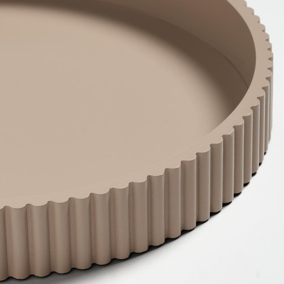 image 1 of OHS Ribbed Round Decorative Tray Table Organiser Countertop Storage | Grey | Natural