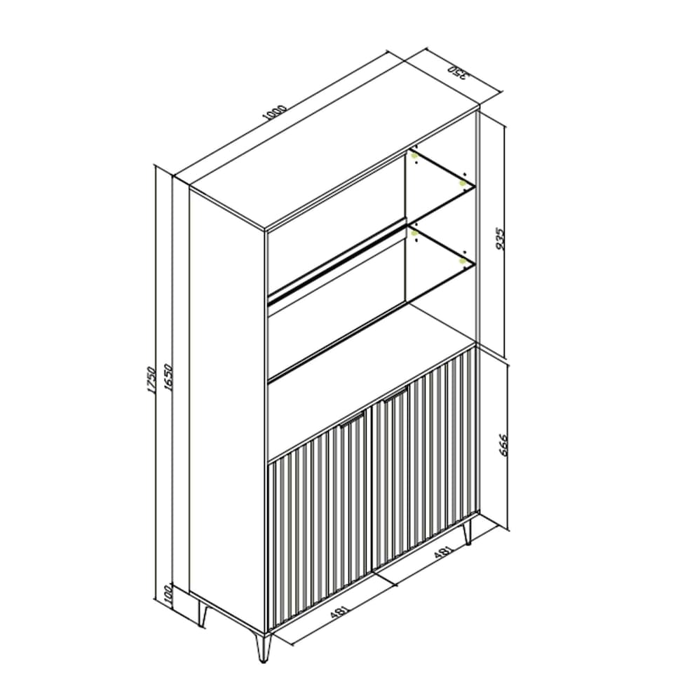 image 1 of Grey Display Cabinet 100cm Ribbed Doors Gold Legs Modern Storage Unit | Grey
