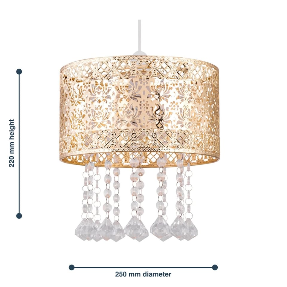 image 1 of Gold Cut Out Jewelled Easy Fit Light Shade | Gold | Clear | Medium | 1