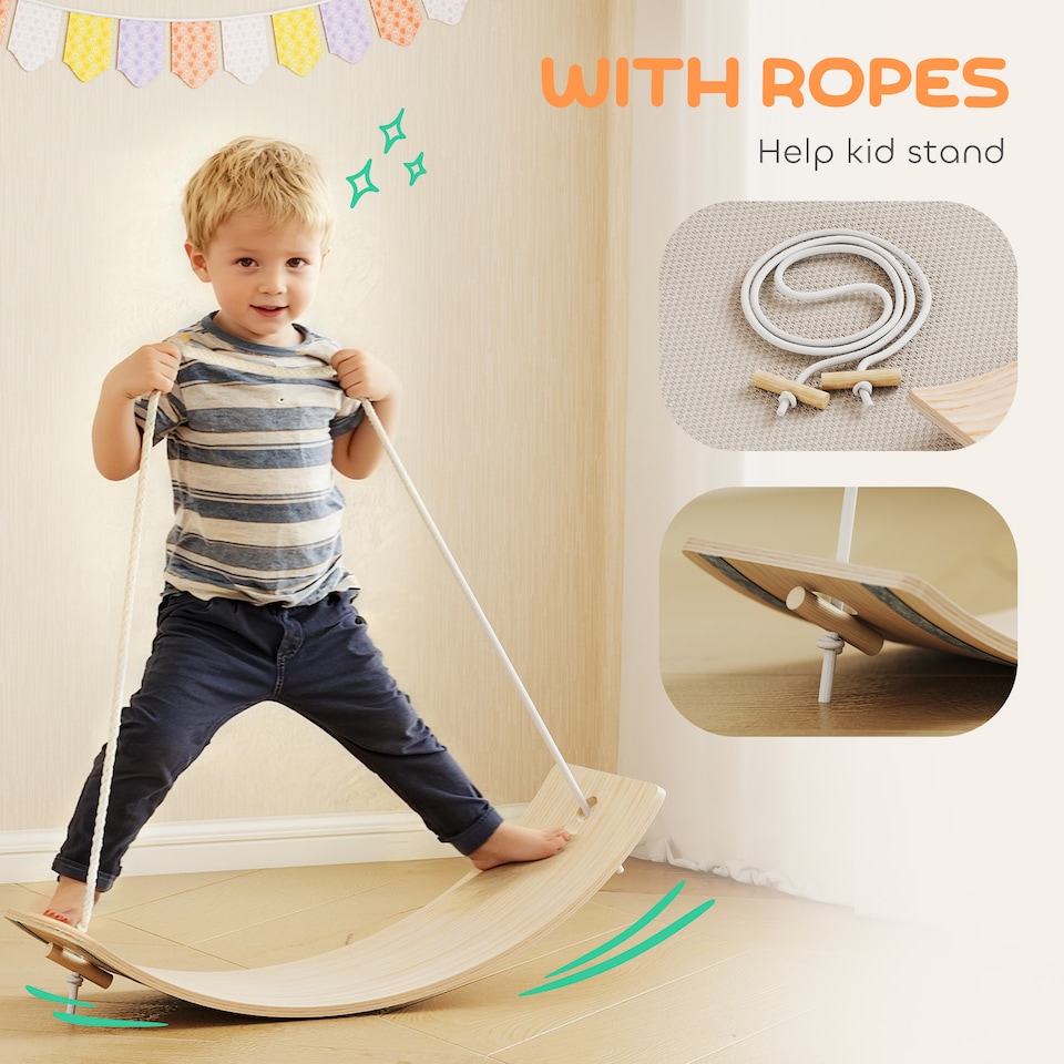 image 1 of AIYAPLAY Kids Wooden Balance Board with Rope and Felt for Sensory Play