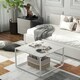 image 4 of COSTWAY Modern Square Coffee Table with Faux Marble Tabletop White