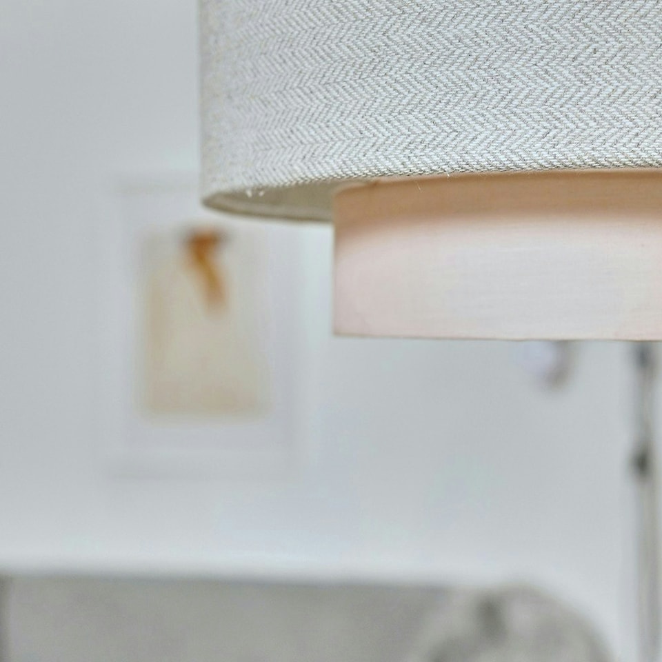 image 1 of ValueLights Cylinder Ceiling Pendant Light Shade In Pink And Grey Herringbone Finish