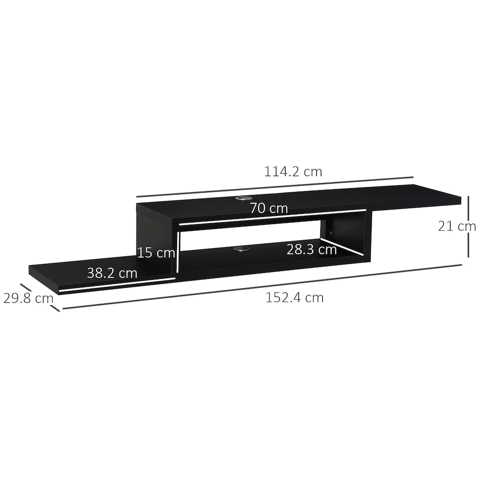 image 1 of HOMCOM Wall Mounted Media Console Floating TV Stand with Shelf Black