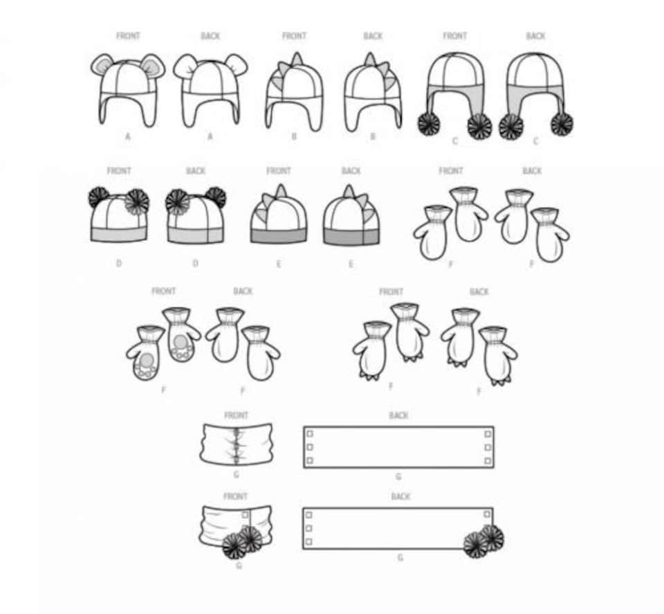 image 1 of Simplicity 9657 Paper Sewing Pattern – Children’s Headwear & Gloves, Size A (S–M–L), Easy