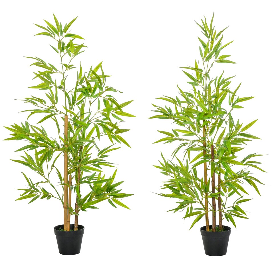 image 1 of Outsunny Set of 2 120cm/4FT Artificial Bamboo Trees Plant w/ Pot Indoor