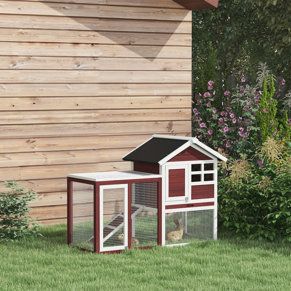 image 1 of PawHut Rabbit Hutch, Bunny Cage Outdoor Wooden House w/Tray & Ramp, Brown