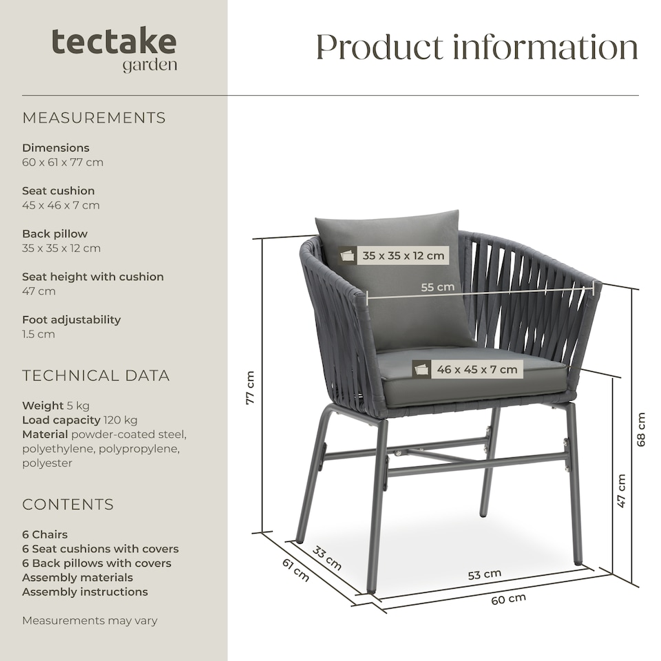 image 1 of Accent Chair Valeiras - woven rope design, thick cushions, 60 x 61 x 77cm | Grey | dark grey/dark grey | One Size | 6