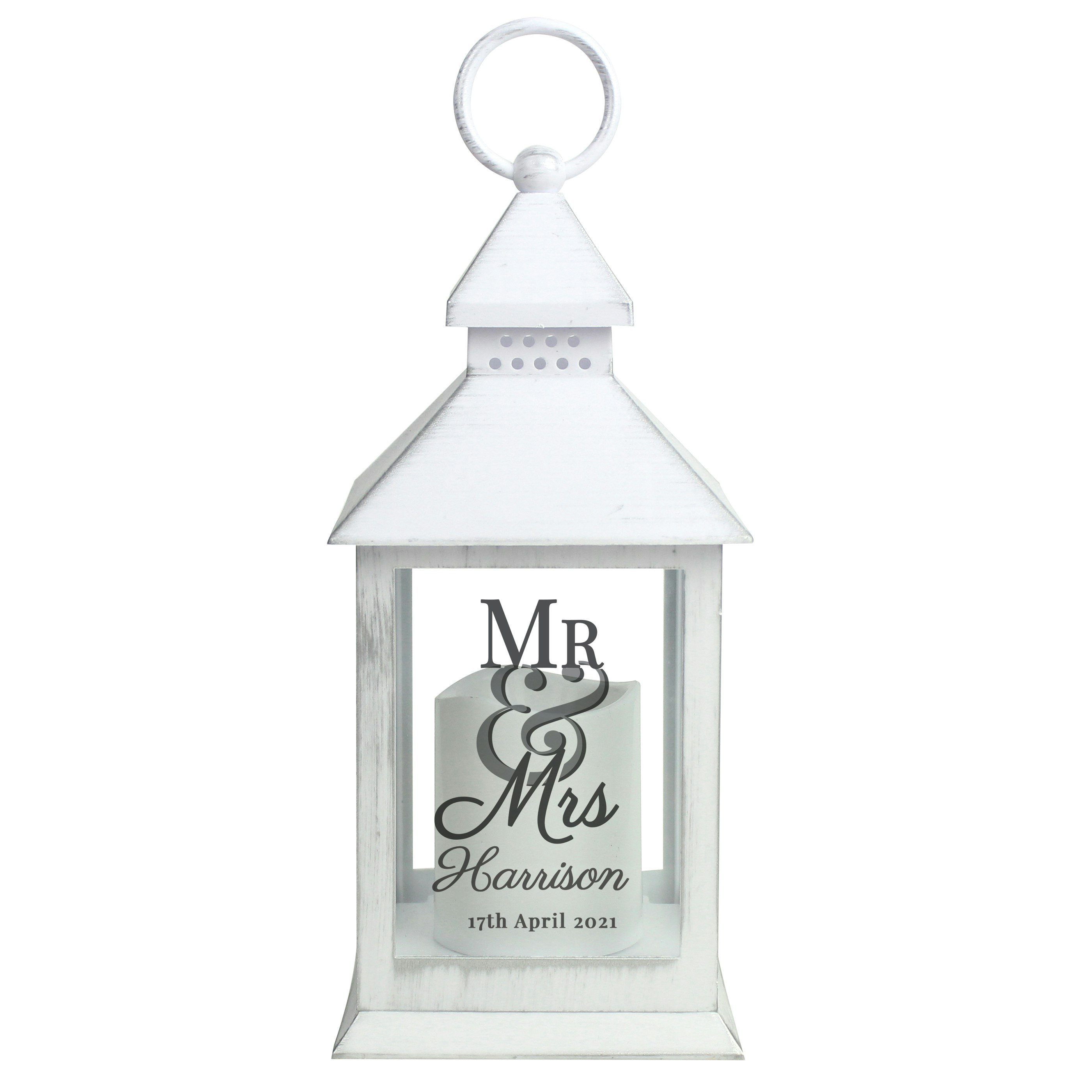 Personalised Mr & Mrs Wedding White Lantern