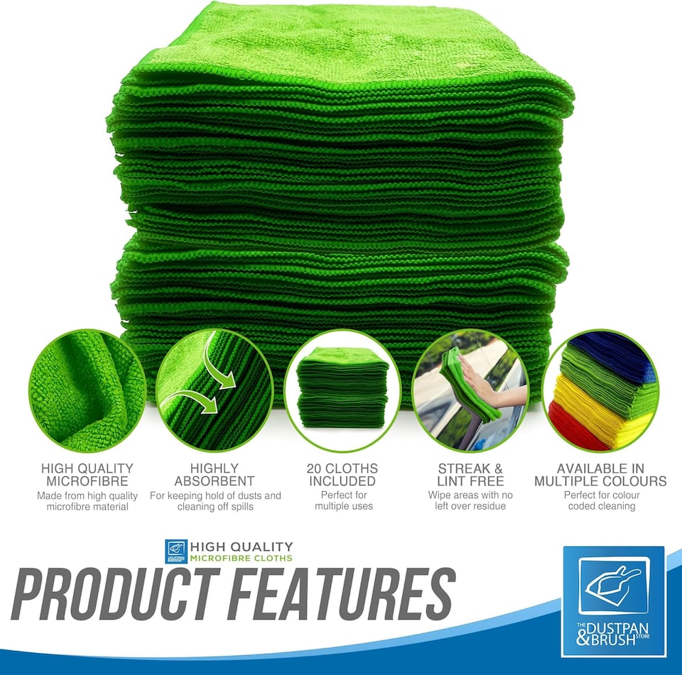 image 1 of Microfibre Cleaning Cloth 40x40cm Super Absorbent Lint Free Microfiber Cloths Cleaning for Home, Kitchen, Mirrors, Car - Pack of 20